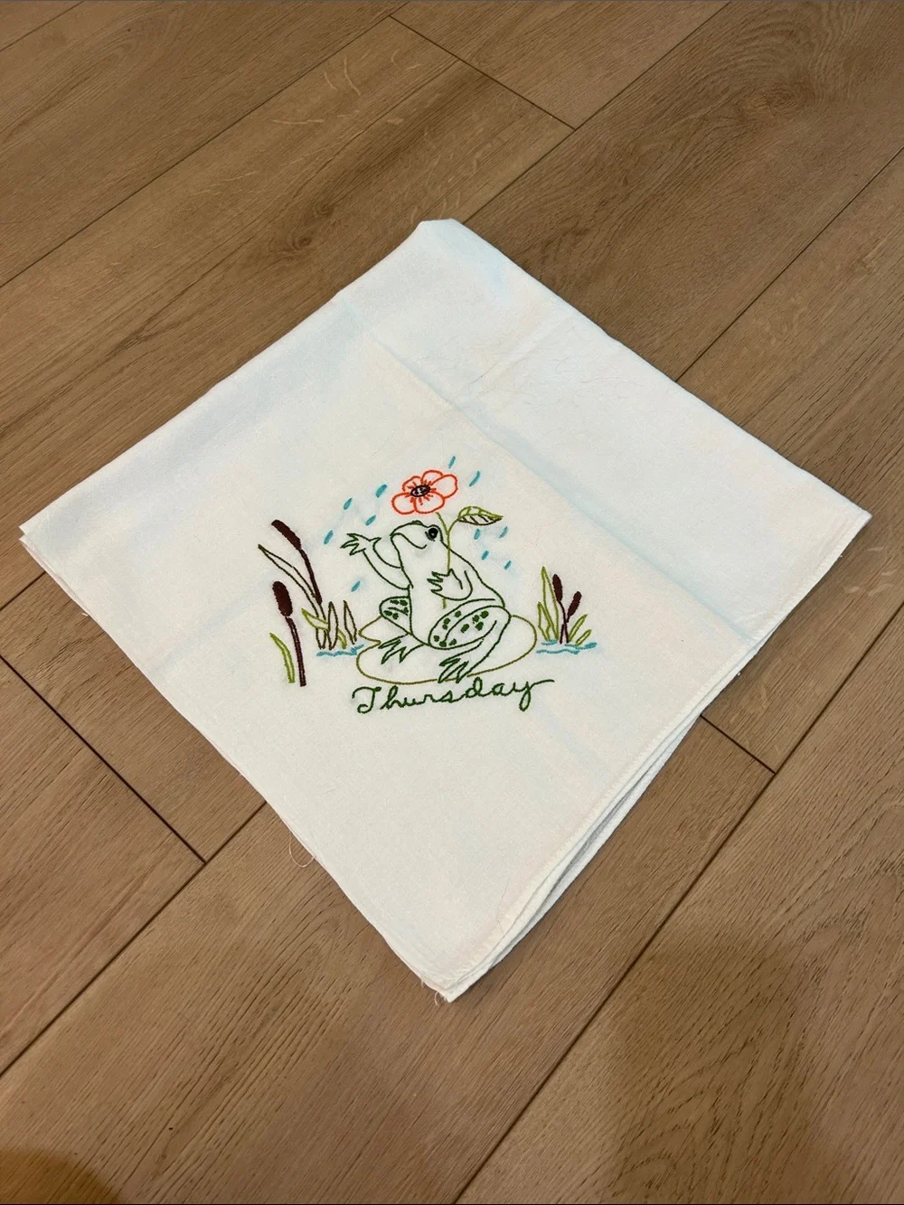Vintage Hand Embroidered Frog Tea Towels Set